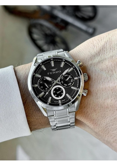 Ferro Fm11758awt-a2 Quartz Çelik Gri Siyah Kadran 43 Mm Erkek Kol Saati Gri