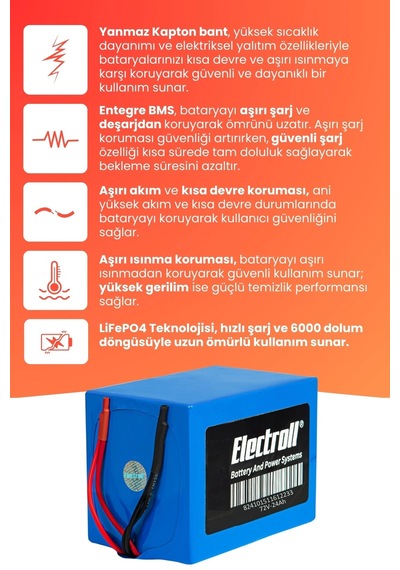 Volta Vs5 Uyumlu Batarya Yüksek Kapasite Lifepo4 72v 24ah Elektrikli Motosiklet Bataryası