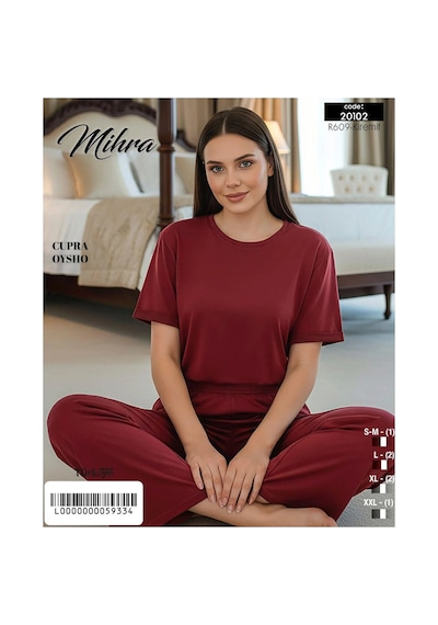Angbutik Mihra 20102 Kadın Oysho Kısa Kol Pijama Takımı bordo