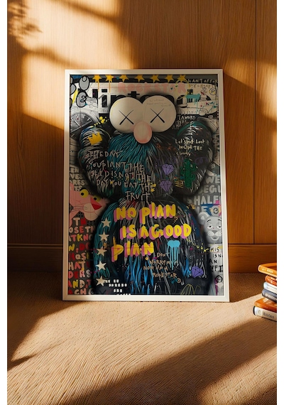 No Plan Is A Good Plan Çerçeveli Tablo Kaws Bff Pink Panther Cafe Ve Konsept Mekan Dekoru Street Art