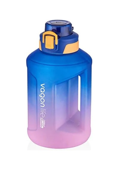 Vagonlife 1600ml Çift Renk Taşıma Askılı Ve Kulplu Motivasyon Su Matarası Sticker Hediyeli Mavi-mor Genel