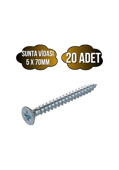 Sunta Vidası 5x70mm Çinko Ahşap Mdf Montaj Vidası 5x70mm 20 Adet 70 MM