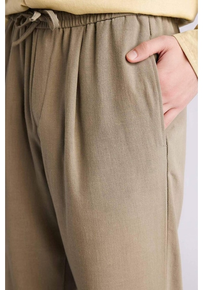 Defacto Relax Fit Rahat Kesim Kısa Paça Keten Görünümlü Yazlık Kumaş Pantolon E4790ax25smkh403 Haki