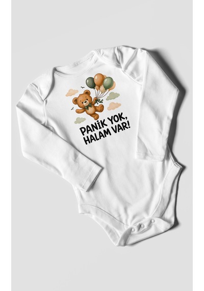 Morivokids Panik Yok, Halam Var Uzun Kollu Çıtçıtlı Bebek Body Beyaz