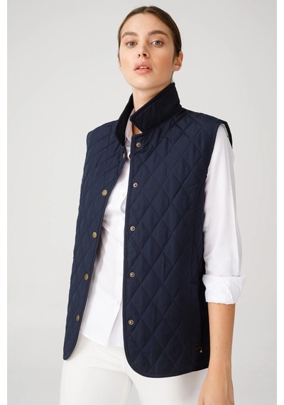 Desen Kolsuz Kapitone Yelek - Minimalist Oversize Günlük Lacivert