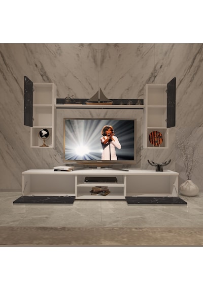 Decoraktiv Eko 5da Mdf Dvd Tv Ünitesi Tv Sehpası Beyaz - Siyah Mermer
