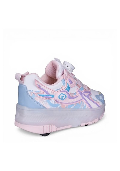 Zacoz Patenli Işıklı 4 Tekerlekli Led Spor Ayakkabı Sneaker Açık Pembe