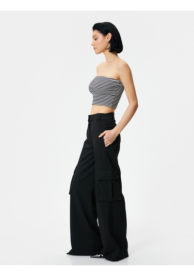 Koton Straplez Crop Üst Pamuklu Siyah Çizgili 4sak10030ek 4SAK10030EK9S9