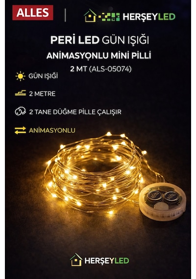 Peri Led Gün Işığı Animasyonlu Mini Pilli 2 Mt Gün Işığı