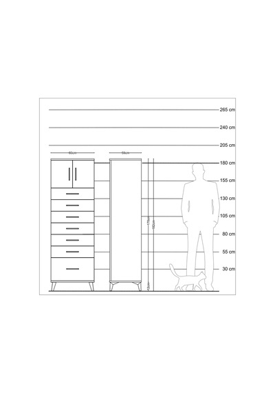 Kronos Dolap Tek Raflı 7 Çekmeceli 2 Kapaklı 60x59x182 Çam-çam Çam