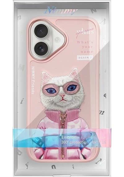 Apple Uyumlu iPhone 16 3d Nakış İşlemeli Gözlük Ve Fermuar Detaylı Kedicik Silikon Kılıf 2.0 Şeffaf