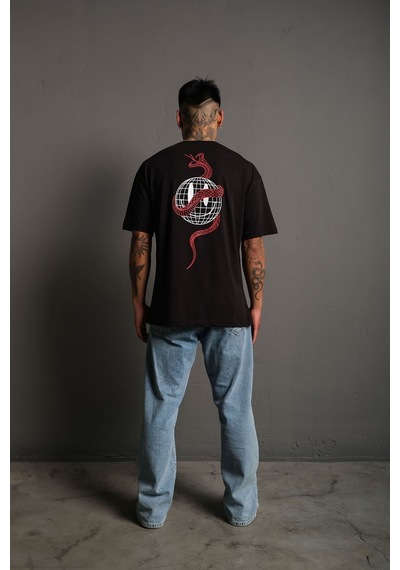 Technomonkey Unisex Siyah Oversize Yılan Baskılı T-shirt