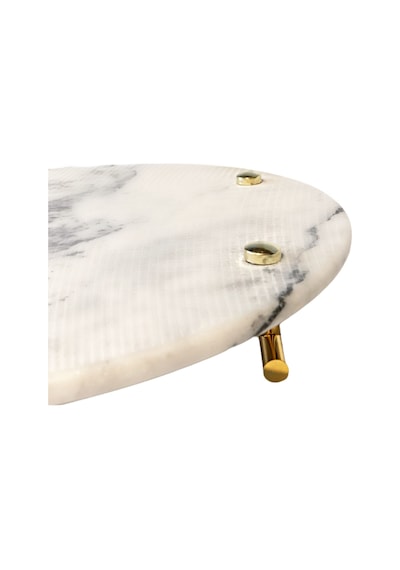 Lux & Marble Ring. Yuvarlak Beyaz Damarlı Mermer Pirinç Kulplu Te