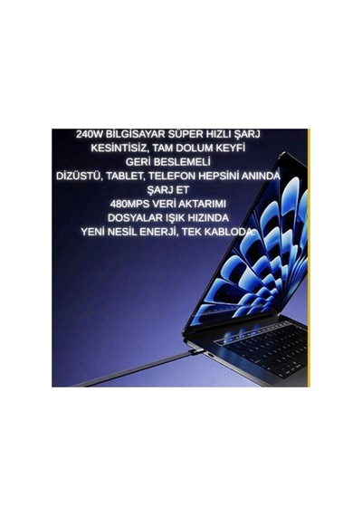 Type-c 240w Extra Dayanıklı Super Hızlı 480 Mps Veri Aktarımı Hem Stand Hem Şarj Kablosu Bir Arada Siyah - 841269187