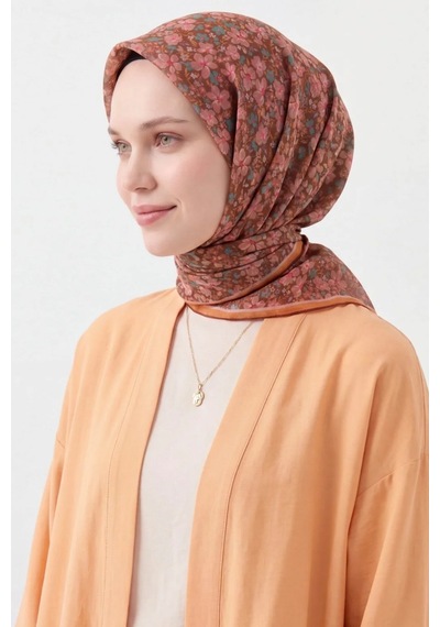 Silk Home Mini Floral Desen Soft Pamuk Eşarp Sütlü Kahve