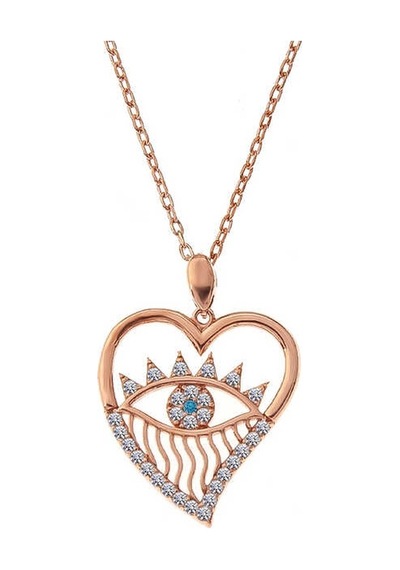Coquet Accessories 925 Ayar Gümüş Rose Kalp Göz Kadın Kolye