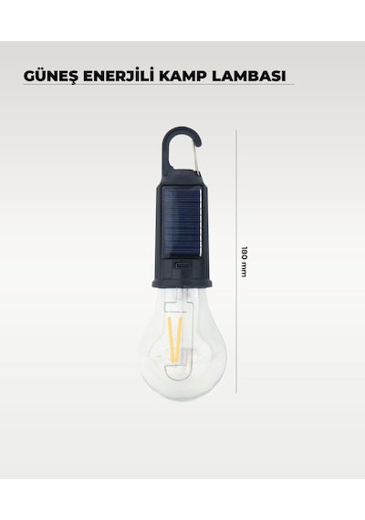 Güneş Enerjili Kamp Lambası Kumandalı Led Ampul Uzun Yanma Süreli Taşınabilir Aydınlatma 1 Adet