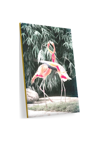 Cakasepetim Birbirine Sarılan Pembe Flamingo Kuşu Görseli Ahşap Mdf Tablo