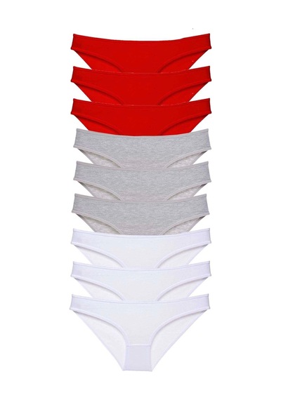 9 Adet Süper Eko Set Likralı Kadın Slip Külot Kırmızı Gri Beyaz Çok Renkli