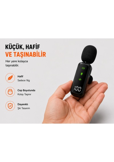 Kablosuz Yaka Mikrofonu Type-c + Lightning Uyumlu İphone & Android Tak Çalıştır Gürültü Azaltma Airmic Ry-wm01