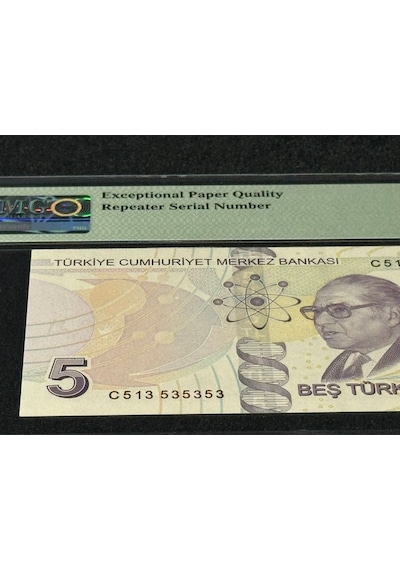 Türk Lirası 5 Tl Tekrarlanan Rakamlar Sn C513 53 53 53 P 222c 2009 Nd2017 Pmg 66 Epq Gem Unc Çi