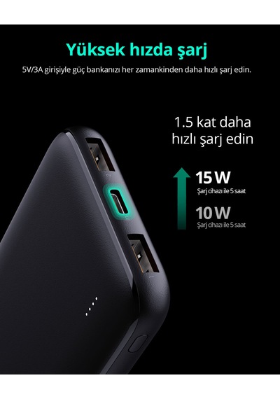 Aukey Pb-n73-bk 15w 10000 Mah Type-c Slim Powerbank - Siyah