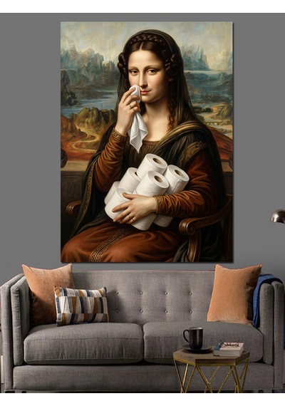 Tavşan Tutan Melankolik Mona Lisa Dekoratif Kanvas - Mdf Ahşap Tablo