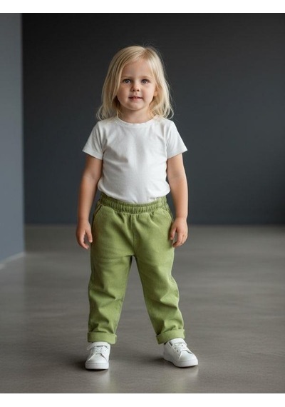 Zekids Kız Bebek Yumuşak Dokulu Beli Lastikli Duble Paça Yeşil Pantolon-16581 Yeşil