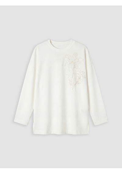 Lcwaıkıkı Classic Beyaz Payetli Oversize Soft Touch Kadın Tunik