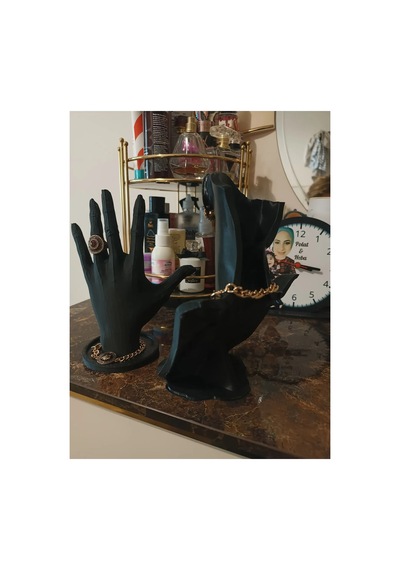 21cm Dekoratif Takı Organizer Manken Standı Set Şık Makyaj Mücevher Kolye Tasarım Sergi Yüzük Siyah