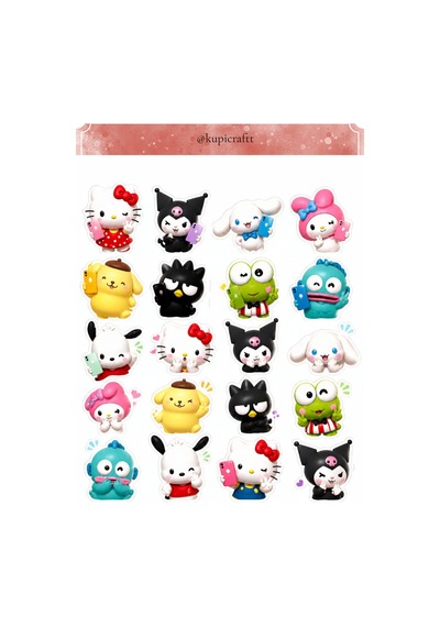 6 Sayfa Sanrio Sticker Seti- Sevimli Karakterler Sticker 0