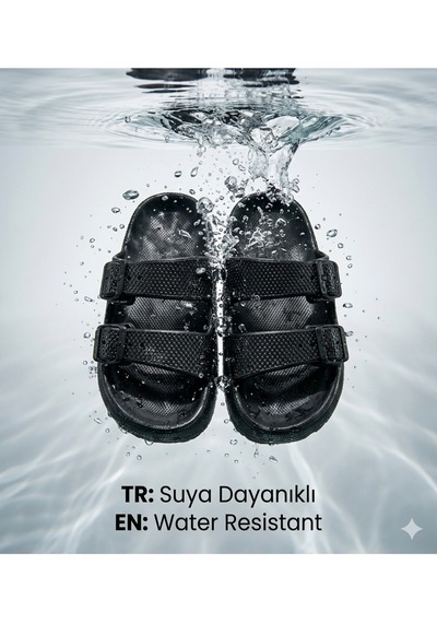 Sunyoga Ser Serisi Plaj & Ev Terliği Hafif, Kaymaz Taban, Suya Dayanıklı Siyah Renk