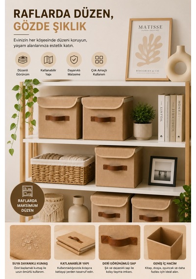 2li Kapaklı Jüt Organizer Kutu Seti 20x20x20 Cm Katlanabilir Düzenleme Kutusu Organizer Seti Dolap, Raf Ve Banyo Düzeni İçin Doğal