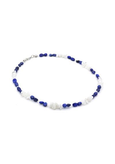 Gümüş Renk Tasarim Doğal Lapis Lazuli Ve Ay Taşi Kolye Gri