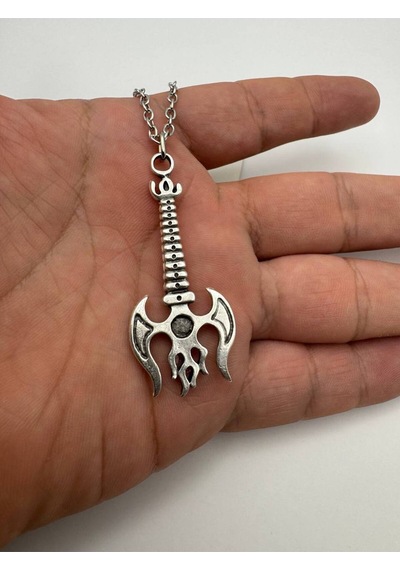 Vikings Çift Balta Figürlü Kolye 60 Cm Zincirli Zamak Kaplama Unisex Mitolojik Takı Çok renkli