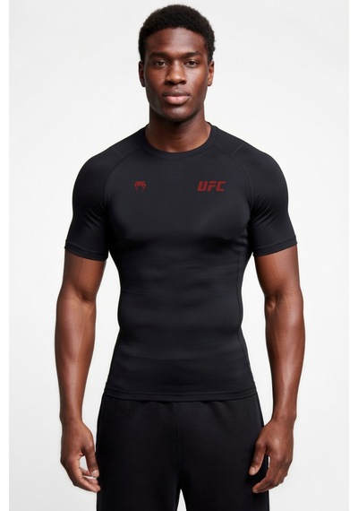 Premium Ufc Kırmızı Logo Siyah Kısa Kol Compression Erkek T-shirt Spor Gym Fitness Boks Kickboks Siyah