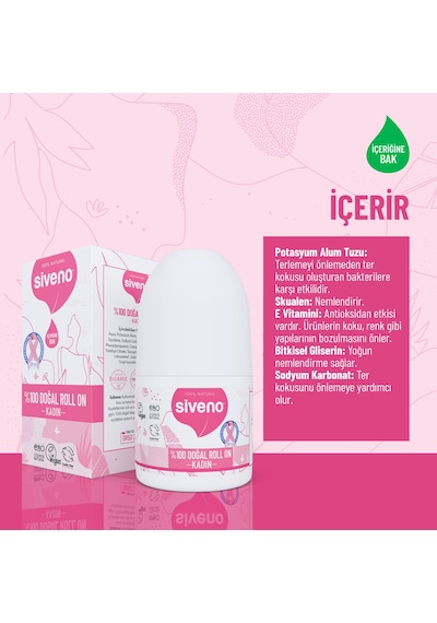 Siveno %100 Doğal Roll On Kadın Deodorant Ter Kokusu Önleyici Bitkisel Leke Bırakmayan Vegan 50 ML