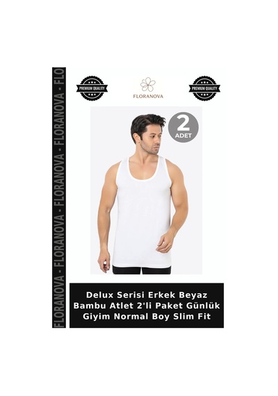 Floranova Delux Serisi Erkek Beyaz Bambu Atlet 2'li Paket Günlük Giyim Normal Boy Slim Fit