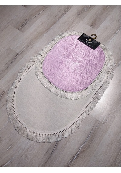 Yamalı Home Eva K1002 Fuşya 2'Li Klozet Takımı Oval Banyo Paspası Fuşya