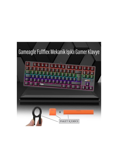 Gameagle 87 Tuşlu Kablolu Mekanik Hissiyatlı Rgb Gaming Klavye Kırmızı Switch Örgü Kablolu Siyah Oyuncu Klavyesi Tenkeyless