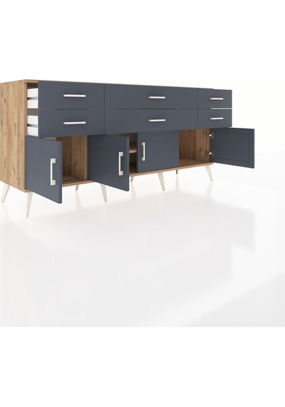 Hyperion Konsol 2 Raflı 6 Çekmeceli 4 Kapaklı 176x44x83 Çam-antrasit Antrasit