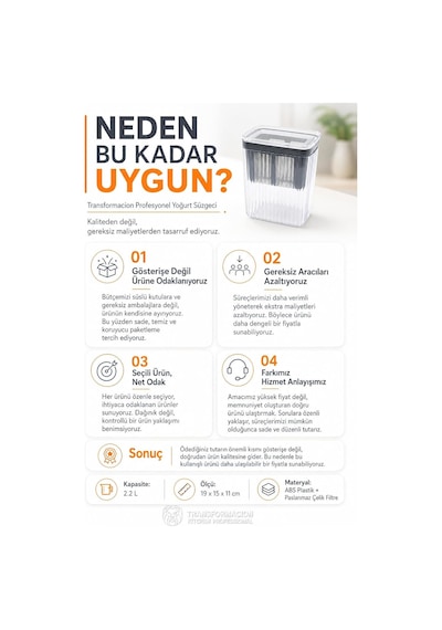 Transformacion 2 Adet Profesyonel Yoğurt Süzgeci, 2.2l Büyük Kapasiteli, Paslanmaz Çelik Filtreli Ev Yapımı Yoğu Diğer