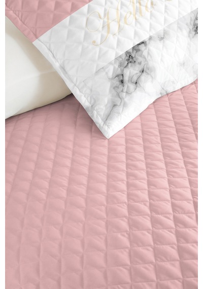 Pembe Mermer Modern Genç Odası Tek Kişilik Pike Takımı - Beyaz Gri 160x220 Cm Kapitone Yatak Örtüsü Lacivert