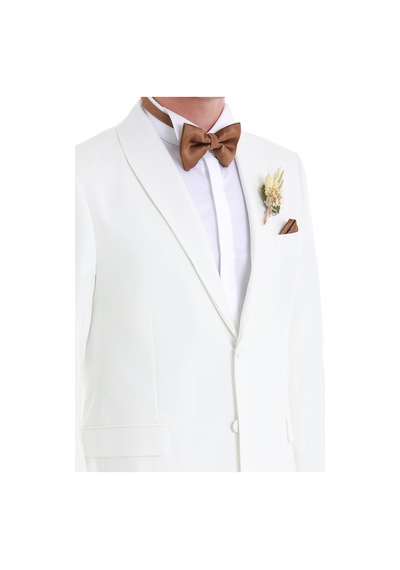 Hatemoğlu Beyaz Slim Fit Düz Çıkma Şal Yaka Smokin Damatlık 33122124c002 001 Beyaz