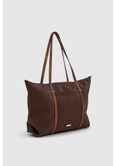 Wuclo Velie Paraşüt Kumaş Şeritli Shopper Çanta Acı Kahve-taba Acı Kahverengi - Taba