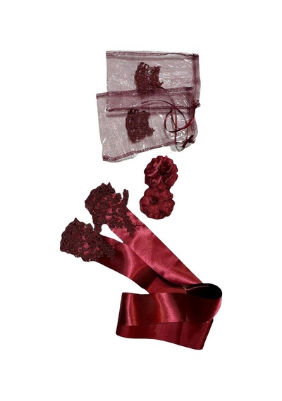 Kinagecesimalzeme Bordo Dantelli Gelin Duvak Eldiven Kuşak Tam Set Gelin Pullusu Ö (526965314)