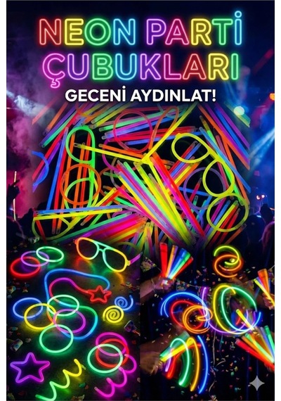 100 Adet Fosforlu Glow Stick Parti Seti Bileklik, Kolye Ve Eğlenceli Işık Çubukları Diğer