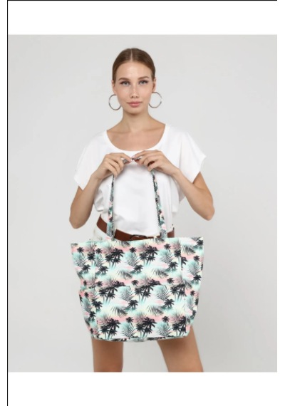 İcone Bag Kadın Çantası, Fonksiyonel Baskılı Plaj Çanta, Beach Bag, Karpuz Tropical Desenli Fermuarlı Çanta Mavi - Siyah