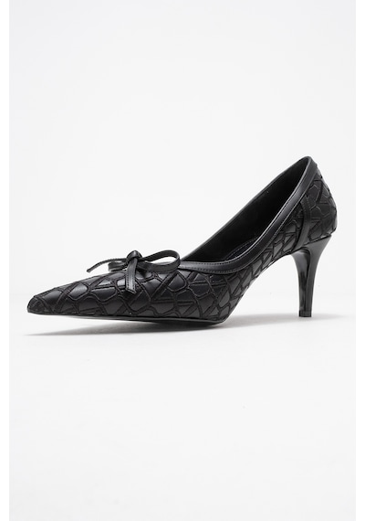 Luvishoes Luvi Shoes Camden Siyah Desenli Fiyonklu Kadın Topuklu Ayakkabı Siyah
