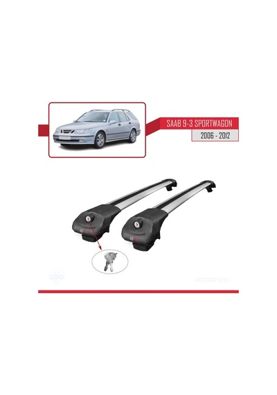 Saab 9-3 Sportwagon 2006-2012 Arası İle Uyumlu Ace-1 Ara Atkı Tavan Barı Gri